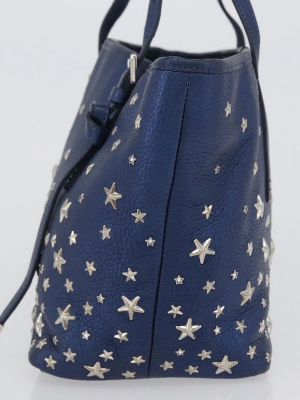 Jimmy Choo Tote Bag Leather Blue Silver Auth BA10728 - Picture 4 of 15